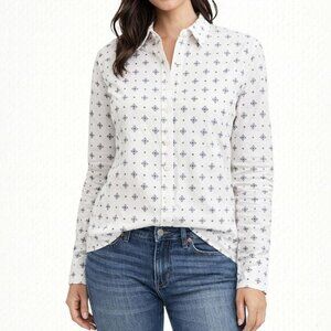 J.Crew Haberdashery White Blue Geometric Print Button Down Shirt